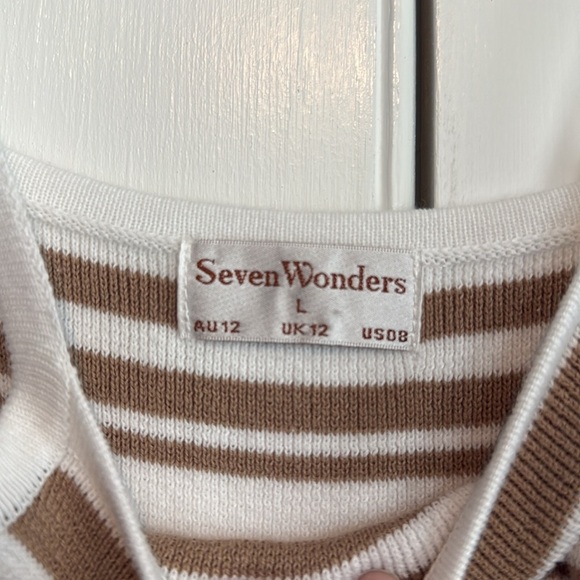 Seven Wonders The Label WOMENS COVE MIDI DRESS - TAN WHITE STRIPE size Large - Picture 3 of 3